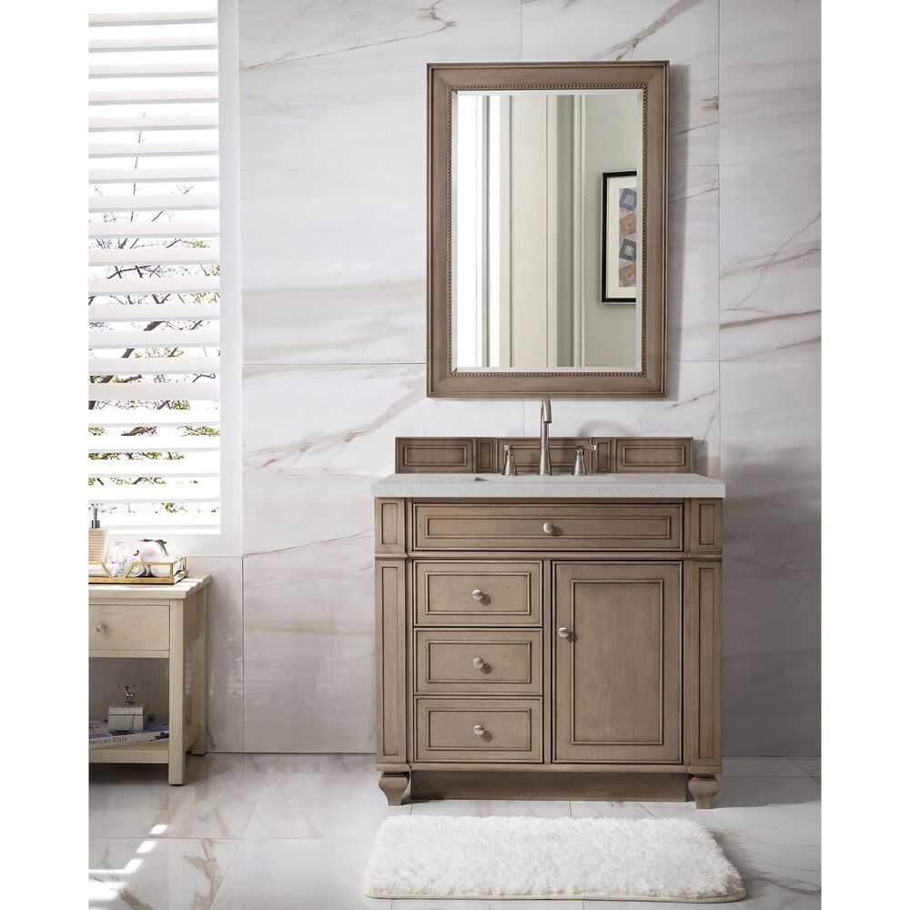 James Martin Vanities Bristol 36" Single Bathroom Vanity in Whitewashed Walnut with 3 cm Lime Delight Quartz Top and Rectangular Sink, , large