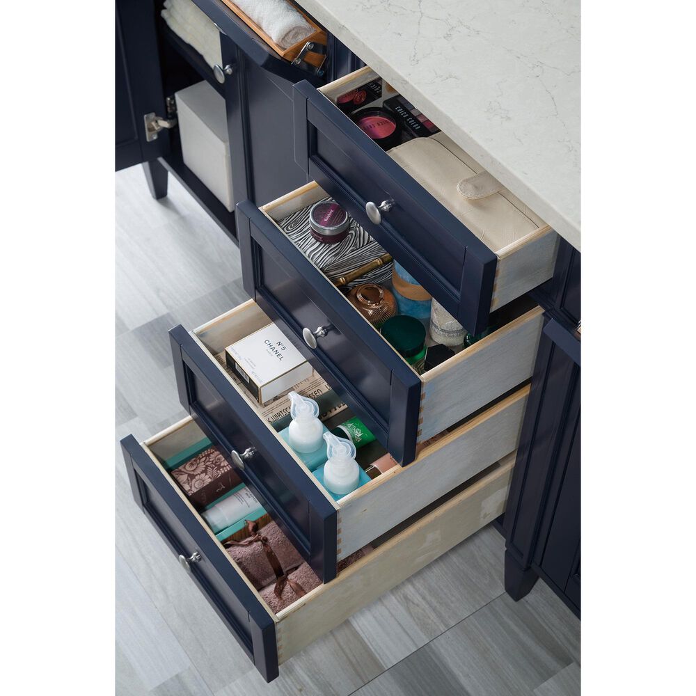 James Martin Vanities Brittany 72&quot; Double Bathroom Vanity in Victory Blue with 3 cm Eternal Jasmine Pearl Quartz Top and Rectangle Sinks, , large