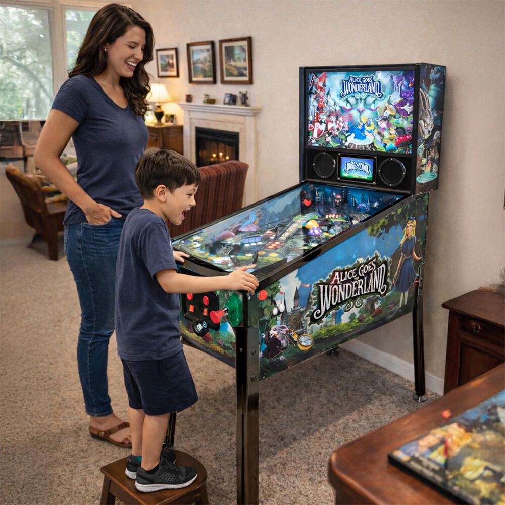 Wonderland Amusements Alice Goes to Wonderland Pinball Machine in Black, , large