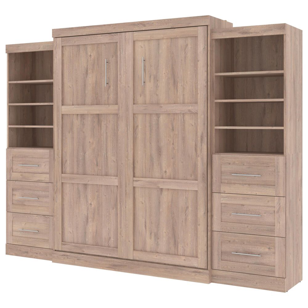 Bestar Pur Queen Murphy Storage Bed with 6-Drawer in Rustic Brown, , large