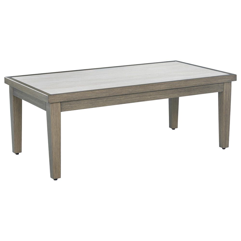 Ashley Rainier Ranch Patio Rectangular Cocktail Table in Brown and Beige, , large