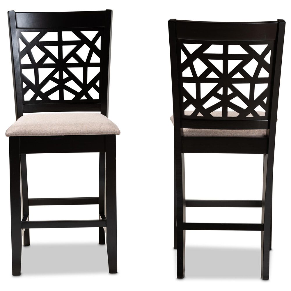 Baxton Studio Devon Counter Height Pub Chair with Sand Cushion in Espresso Brown (Set of 2), , large