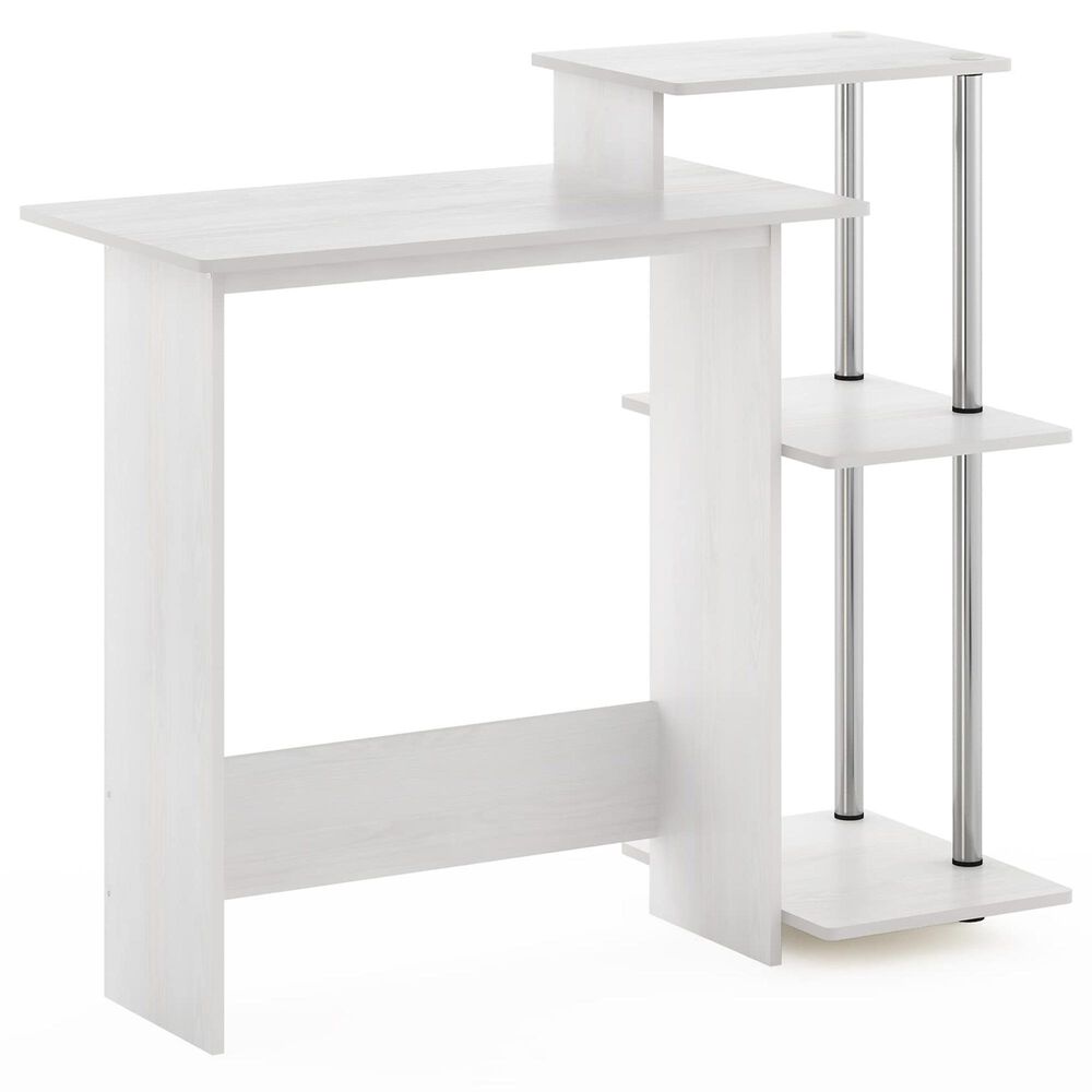 HOMLUX 40" Computer Desk with Open Side Shelves in White Oak and Stainless Steel, , large