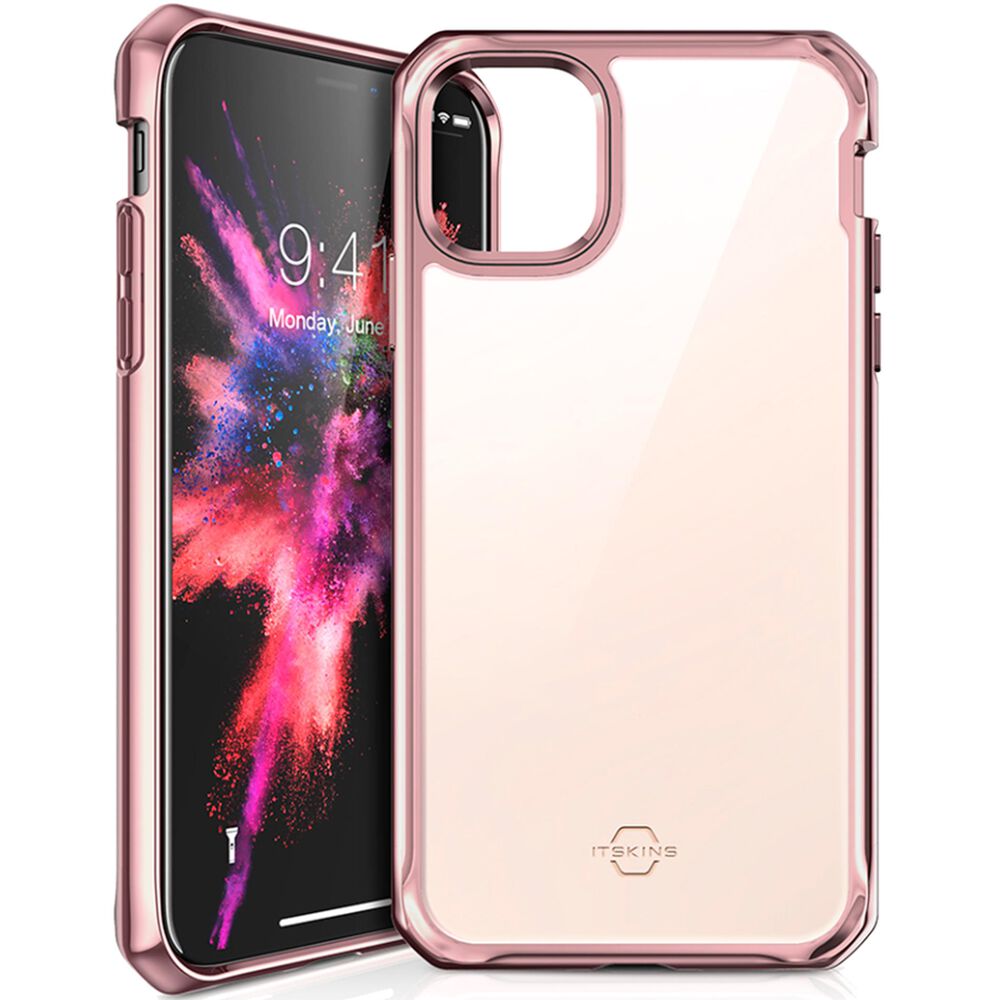 ITSkins Apple iPhone 11 Hybrid Glass Iridium Case Rose Pink , Pink, large
