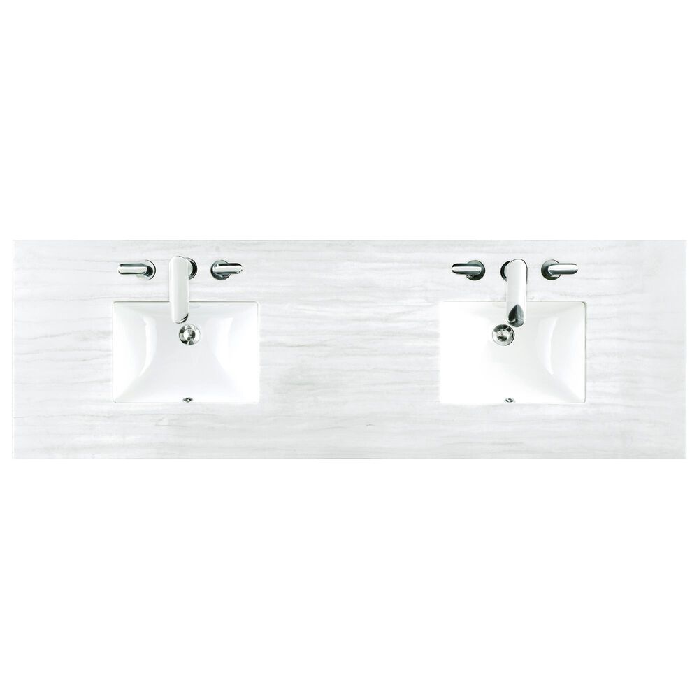 James Martin Vanities Emmeline 72&quot; Double Bathroom Vanity in Pebble Oak with 3 cm Arctic Fall Solid Surface Top and Rectangular Sinks, , large