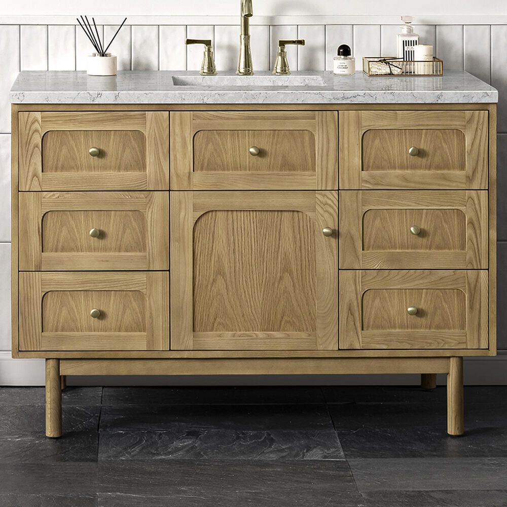 James Martin Vanities Laurent 48&quot; Single Bathroom Vanity in Light Natural Oak with 3 cm Eternal Jasmine Pearl Quartz Top and Rectangular Sink, , large