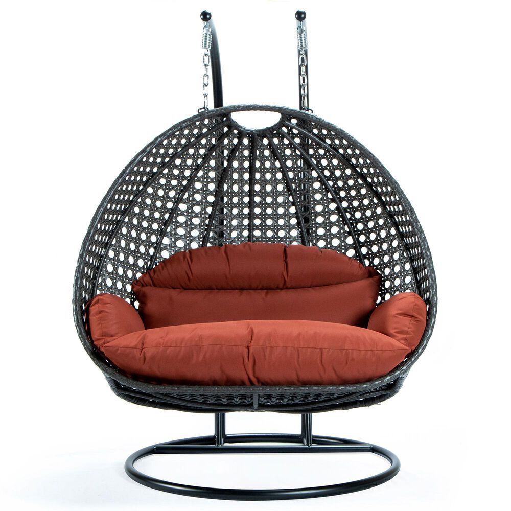 Leisuremod Patio 2-Seat Hanging Egg Swing Chair with Dark Orange Cushion in Charcoal, , large