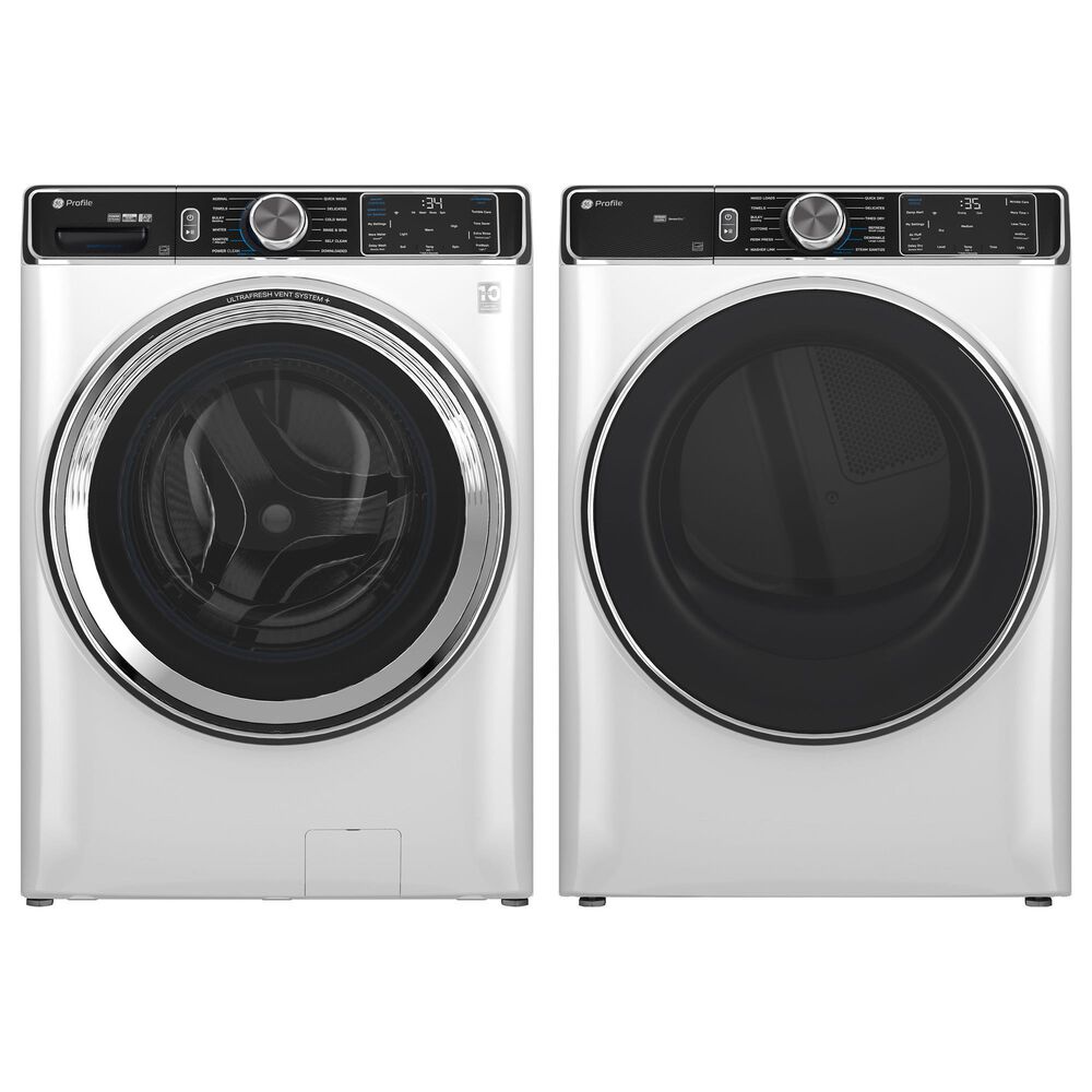 GE Profile 5.3 Cu. Ft. Front Load Washer and 7.8 Cu. Ft. Gas Dryer Laundry Pair in White and Chrome, , large
