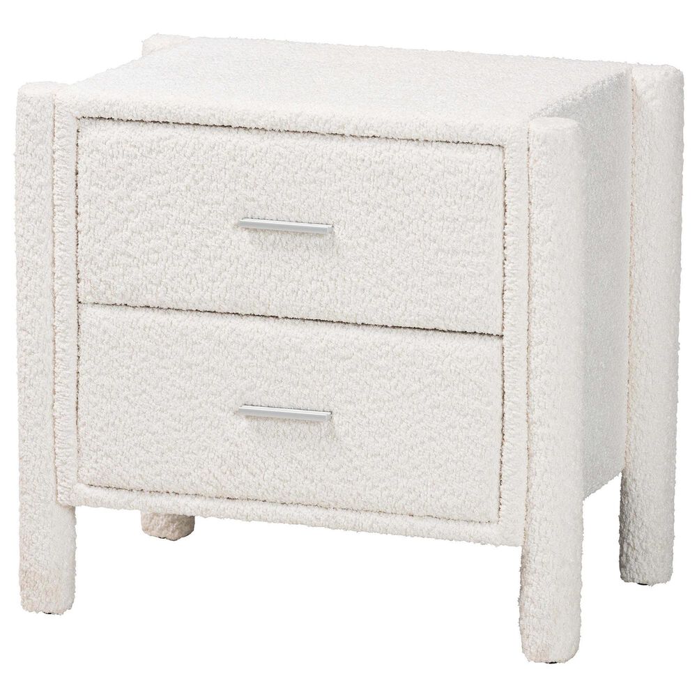 Baxton Studio Laria 2-Drawer Upholstered Nightstand in White, , large