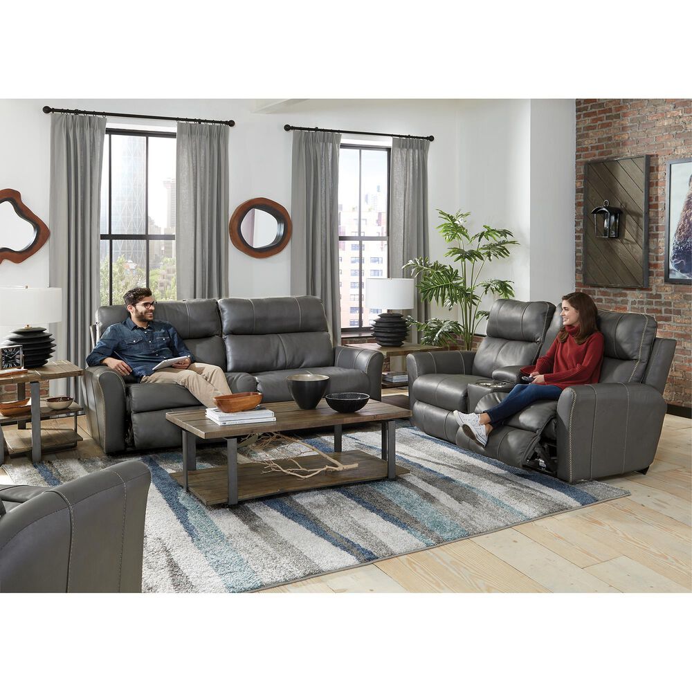 Catnapper Fredda Power Reclining Console Loveseat with Power Headrest in Anthracite, , large