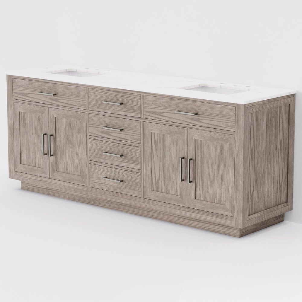 Lexora Home Abbey 80" Double Bathroom Vanity in Grey Oak with 2 cm White Carrara Marble Top and Rectangular Sinks, , large