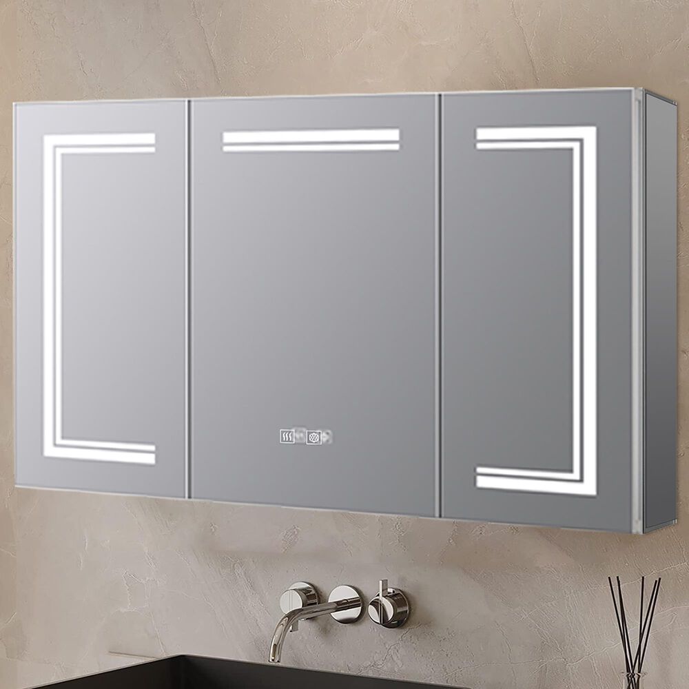 Lexora Home Mesa 48" x 32" LED Mirror Medicine Cabinet with Defogger in Aluminium, , large