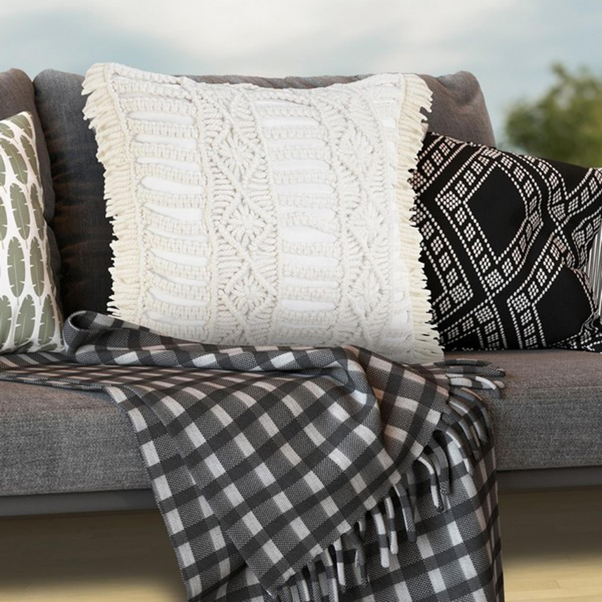 outdoor macrame pillow