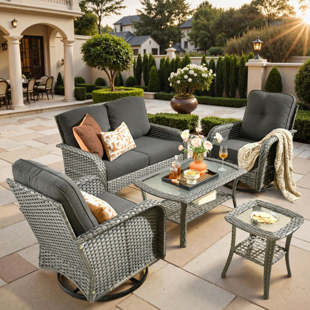 HOMLUX 6-Piece Patio Conversation  Set in Black, , large