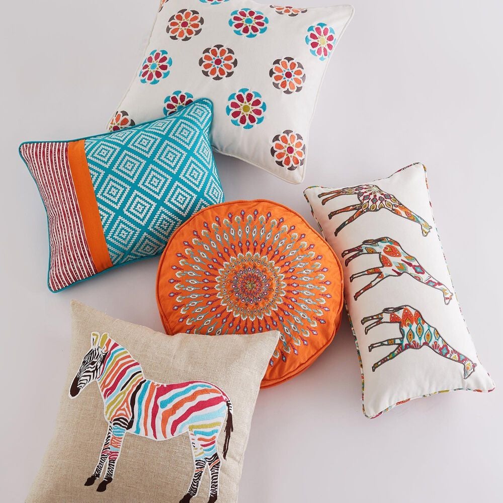 Levtex Mirage 12&quot; x 24&quot; Three Giraffes Lumbar Throw Pillow in White, Orange and Teal, , large