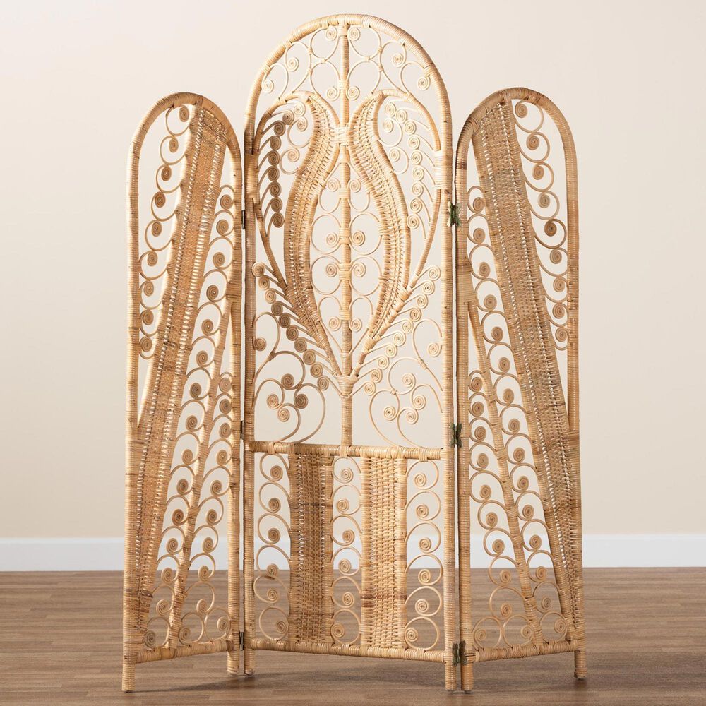 Baxton Studio Nadra Rattan Room Divider in Natural Brown, , large