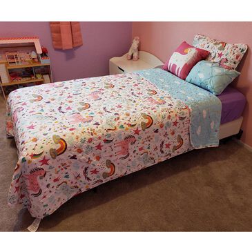 Triangle Home Fashions Unicorn Heart 4-Piece Twin Quilt Set in White and Multicolor, , large
