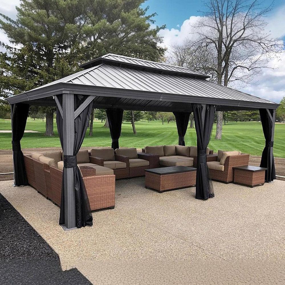 HOMLUX 12'X20' Hardtop gazebo with double roof in Bronze in Gray, , large