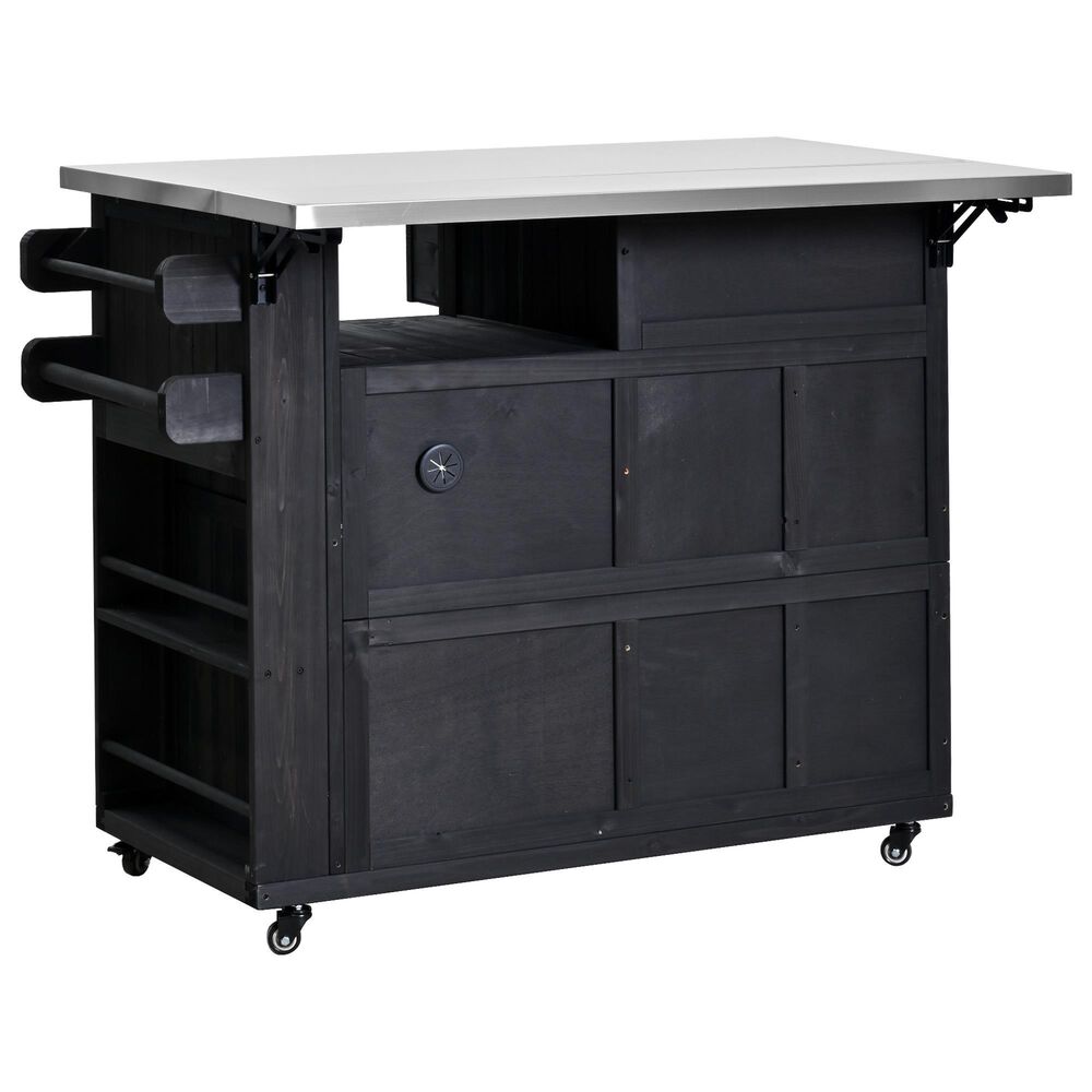 Hearth and Haven Outdoor Kitchen Island Cart with Extendable Stainless Steel Top and Adjustable Shelf in Black, , large