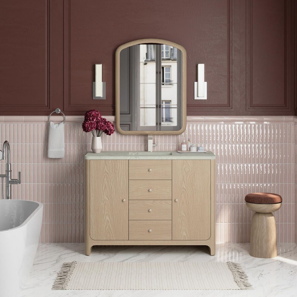 James Martin Vanities Gracyn 48&quot; Single Bathroom Vanity in Coastal Driftwood with 3 cm Victorian Silver Quartz Top and Rectangular Sink, , large