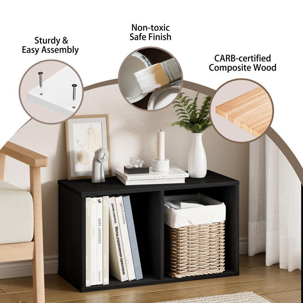 HOMLUX 2-Tier Open Shelf Bookcase in Blackwood, , large