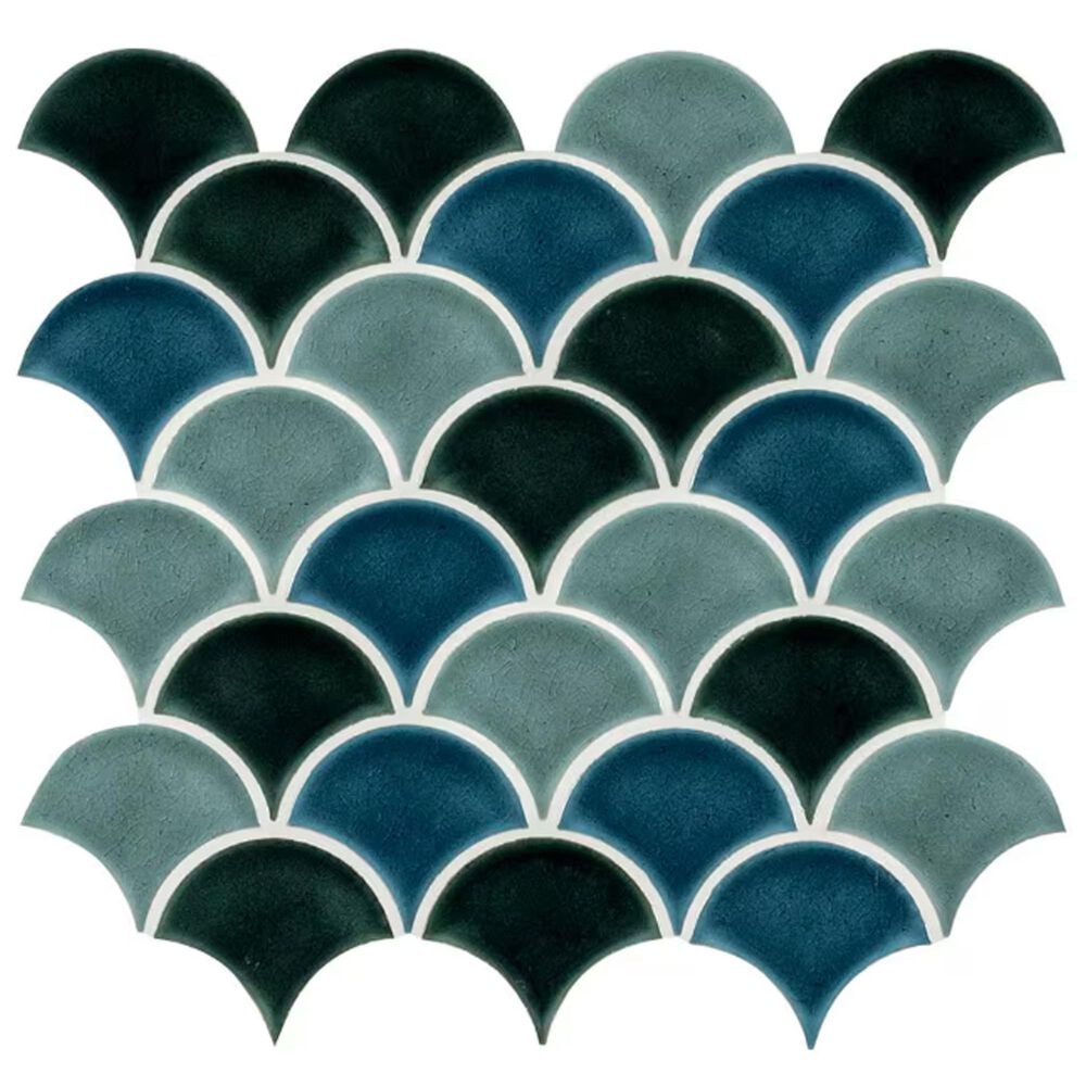 Ms International Azul Scallop 12&quot; x 12&quot; Porcelain Tile Mosaic Sheet, , large