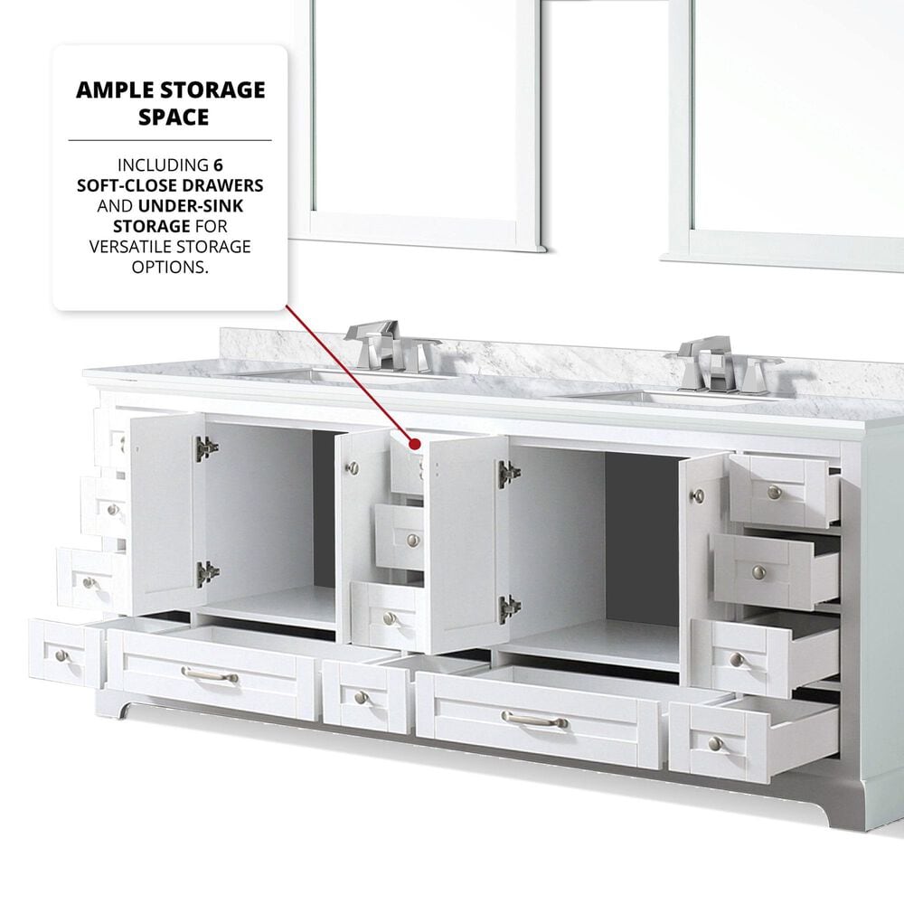 Lexora Home Dukes 84&quot; Double Bathroom Vanity in White with 2 cm White Carrara Marble Top and Rectangular Sinks, , large