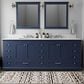 Lexora Home Dukes 84" Double Bathroom Vanity in Navy Blue with 2 cm White Quartz Top and Rectangular Sinks, , large