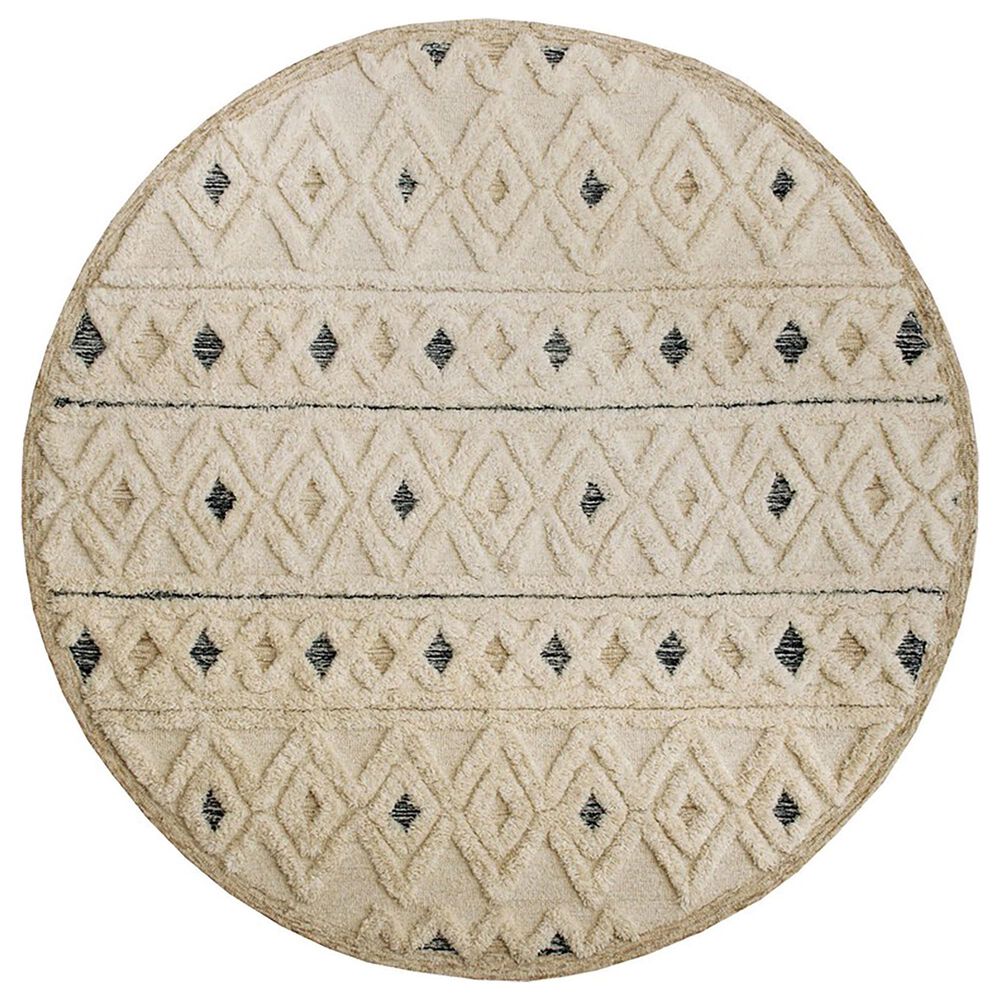 L&R Resources Sinuous Geometric Diamonds 6" Round Cream and Blue Area Rug, , large