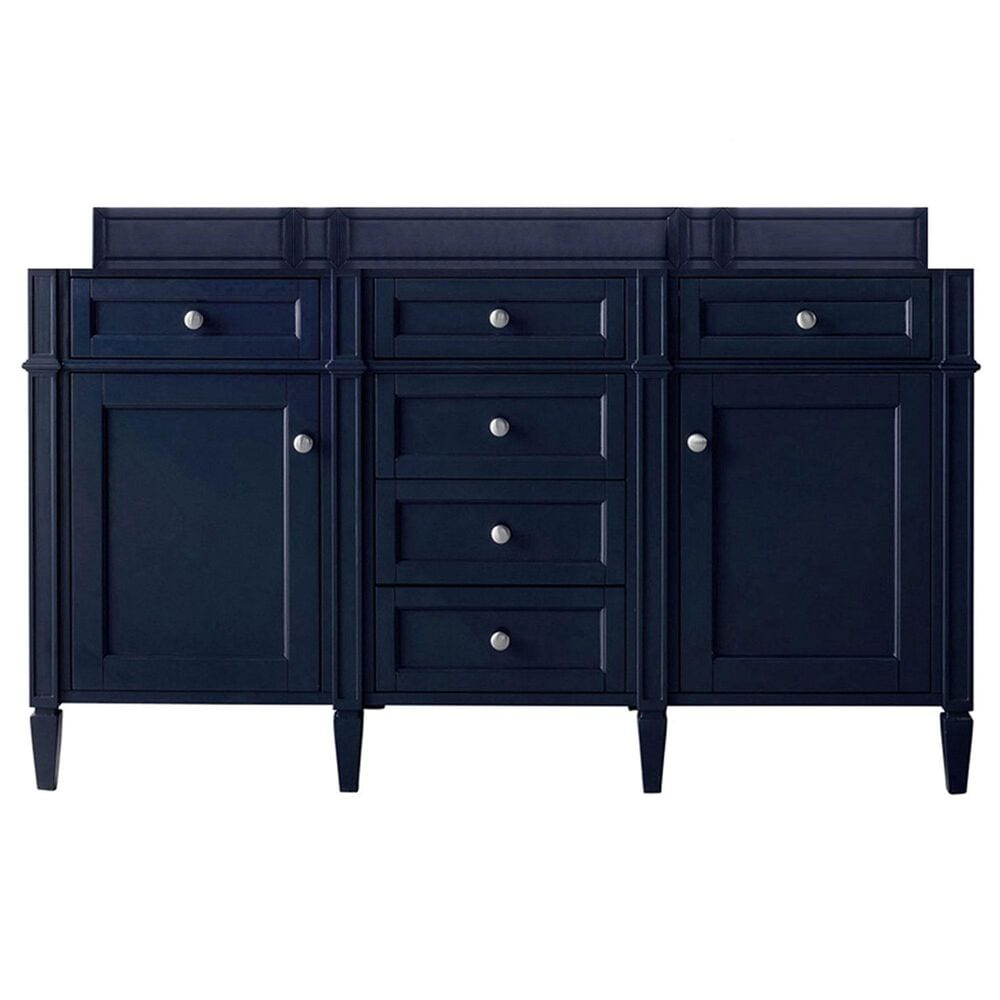James Martin Vanities Brittany 60&quot; Double Bathroom Vanity in Victory Blue with Single Hole 3 cm White Zeus Quartz Top and Rectangular Sinks, , large