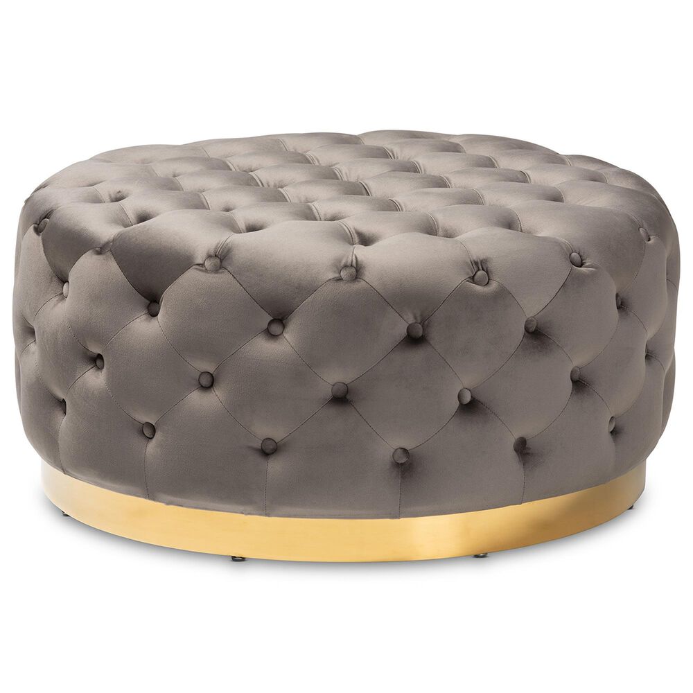 Baxton Studio Sasha Round Cocktail Ottoman in Grey, , large