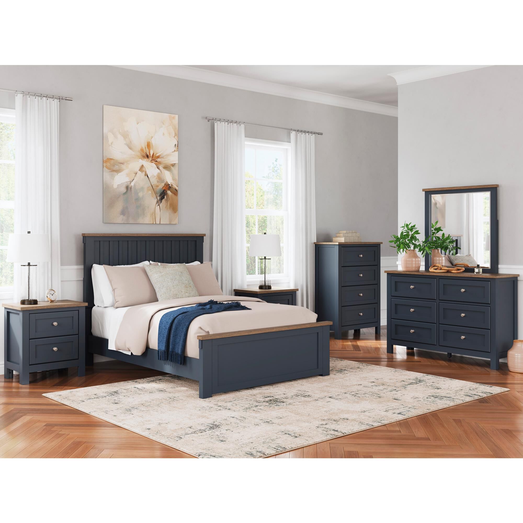 Ashley Landocken 5-Piece Full Bedroom Set in Brown and Blue