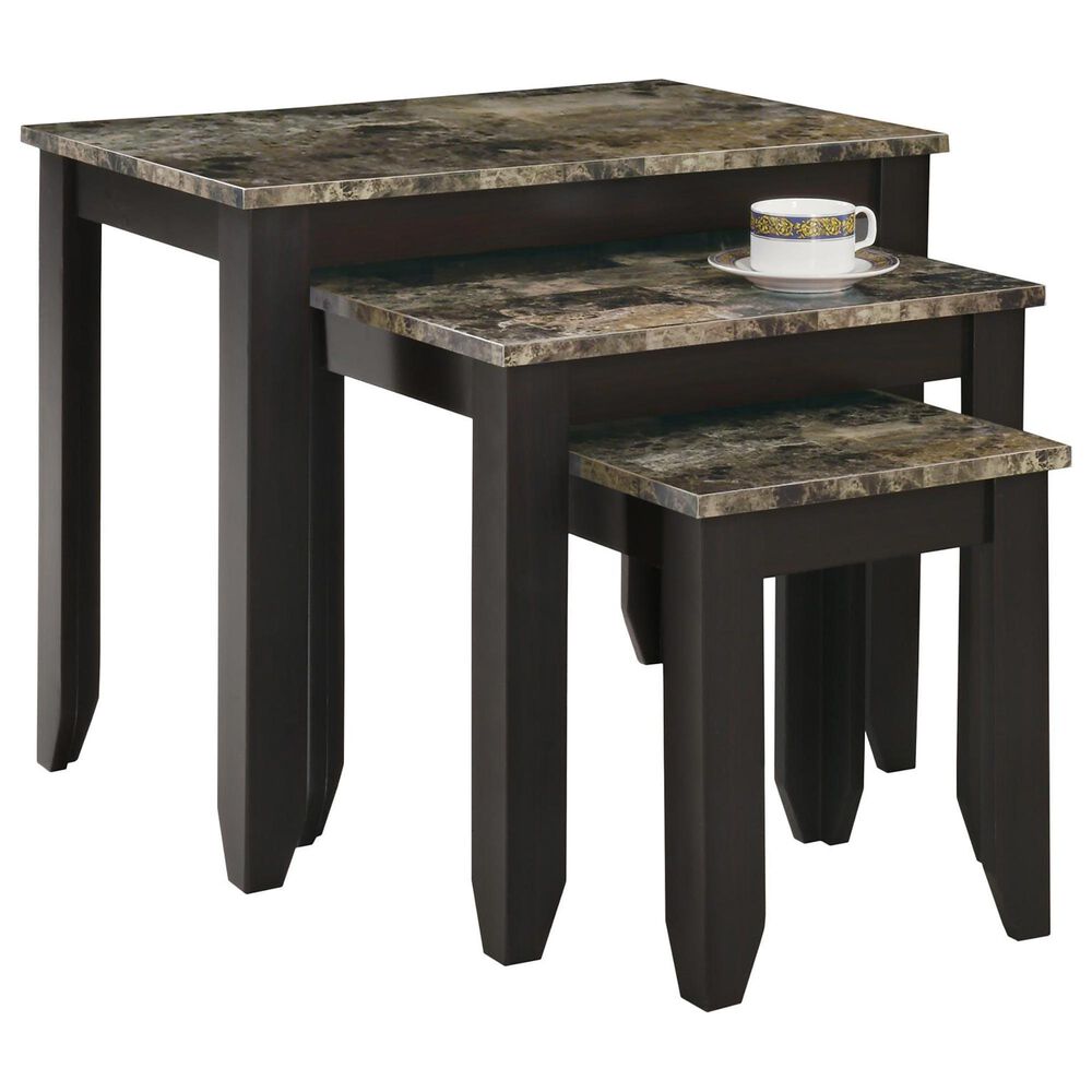 Monarch Specialties Nesting Table in Cream, Onyx, Gray and Espresso (Set of 3), , large