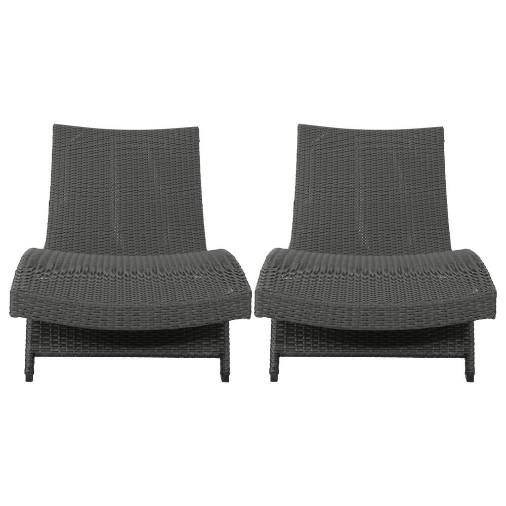 Hearth and Haven Salem PE Wicker Chaise Lounge in Grey &#40;Set of 2&#41;, , large