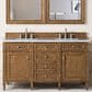 James Martin Vanities Brittany 60" Double Bathroom Vanity in Saddle Brown with 3 cm Carrara White Marble Top and Rectangular Sinks, , large
