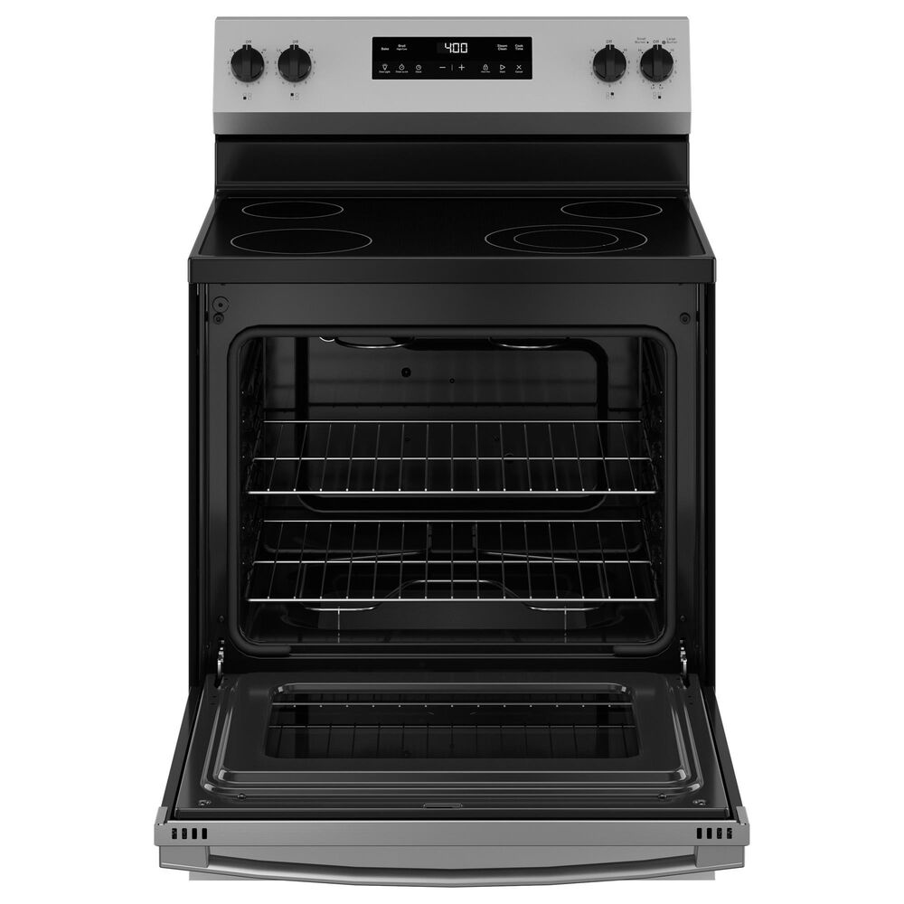 G.E. 4-Piece Kitchen Package with 21.9 Cu. Ft. Top-Freezer Refrigerator and 30&quot; Freestanding Electric Range in Stainless Steel, , large