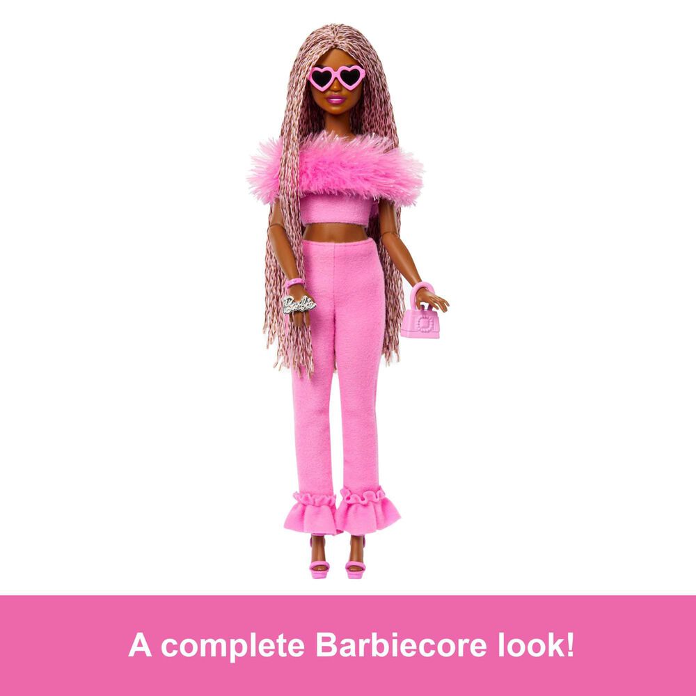 Barbie Deluxe Style Doll with Jumpsuit and Brown Braided Hair in Pink, , large