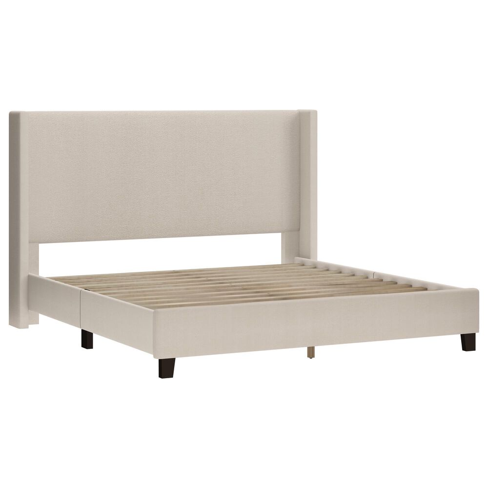 The Monday Company Holborn King Beige Upholstered Platform Wingback Bed in Black, , large