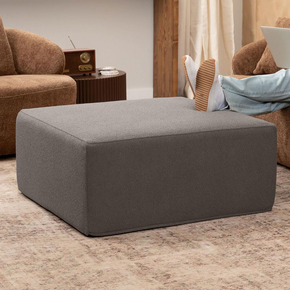 Jaxx Fairlie Boucle Fabric Ottoman in Dark Grey, , large