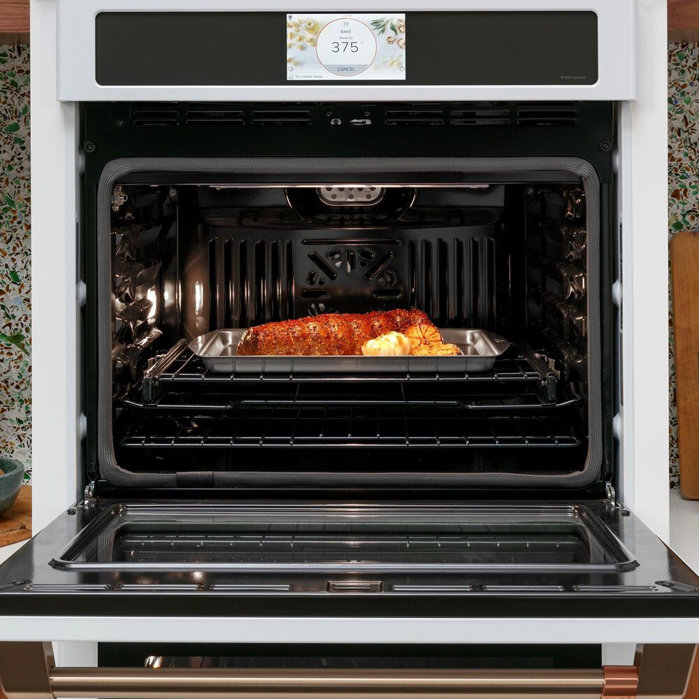 Cafe 30&#39;&#39; Built-In Convection Single Wall Oven with Brushed Bronze Handle in Matte White, , large