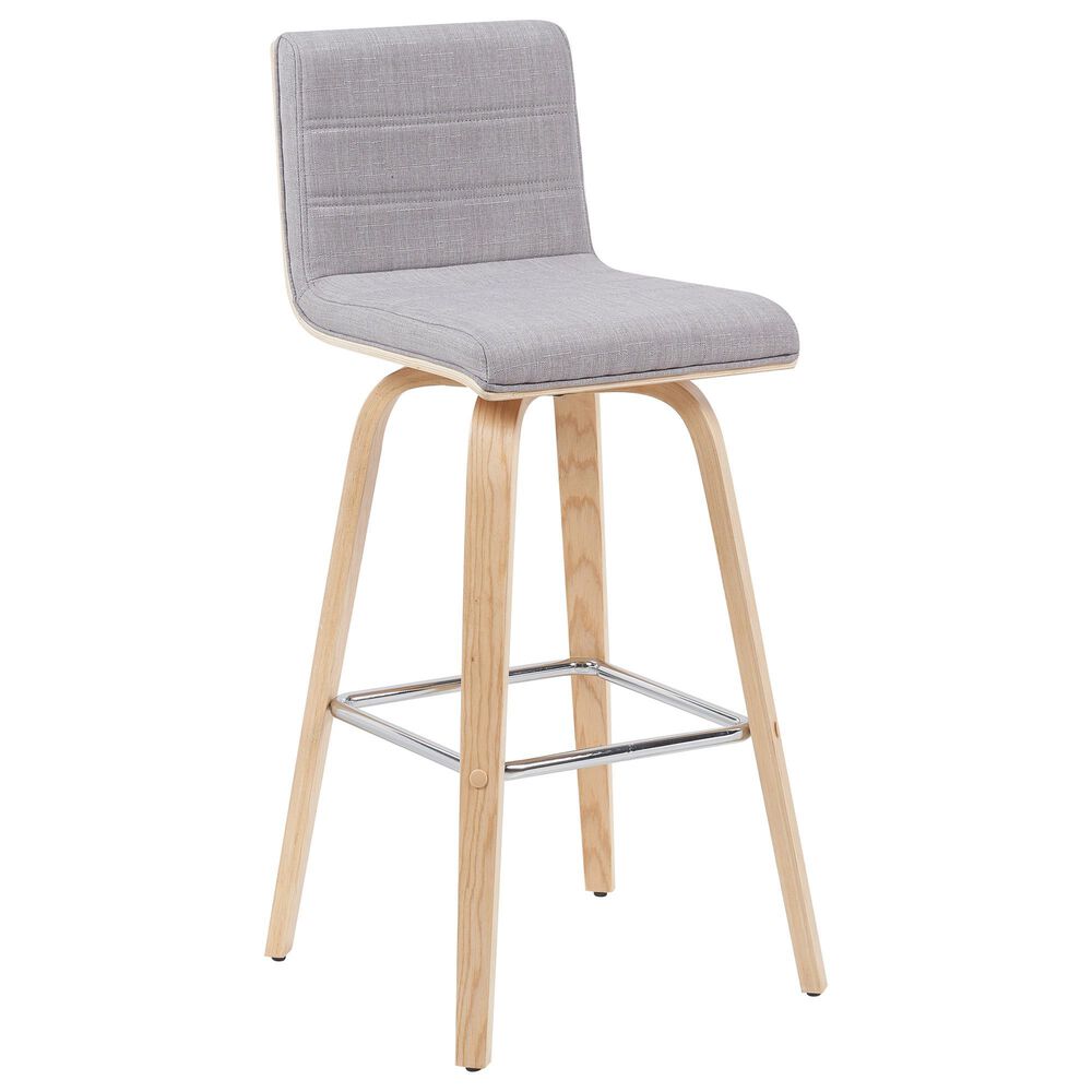 Armen Living Vienna Swivel Bar Height Stool with Gray Upholstery in Patterned Oak, , large
