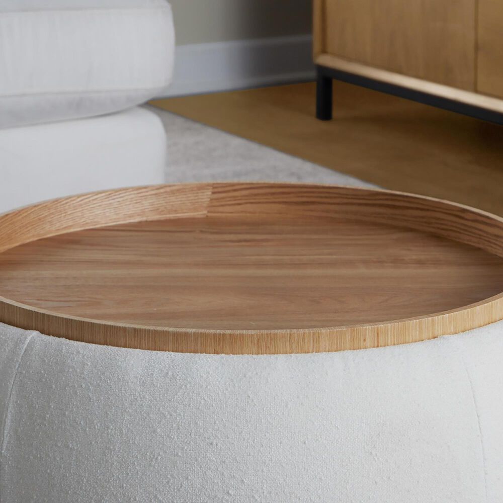 Lumisource Tray Storage Pouf with Leg in White, , large