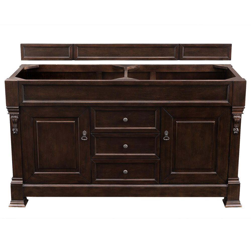 James Martin Vanities Brookfield 60&quot; Double Bathroom Vanity in Burnished Mahogany with 3 cm Lime Delight Quartz Top and Rectangular Sinks, , large