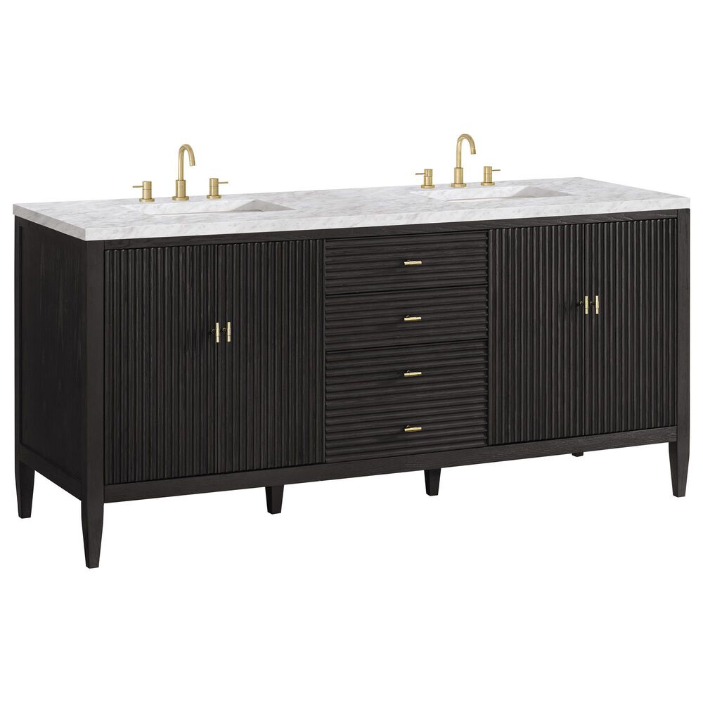 James Martin Vanities Myrrin 72" Double Vanity in Carbon Oak with 3 cm Carrara White Marble Top, , large