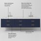 Lexora Home Castor 84" Double Bathroom Vanity in Blue with 2 cm White Carrara Marble Top and Rectangular Sinks, , large