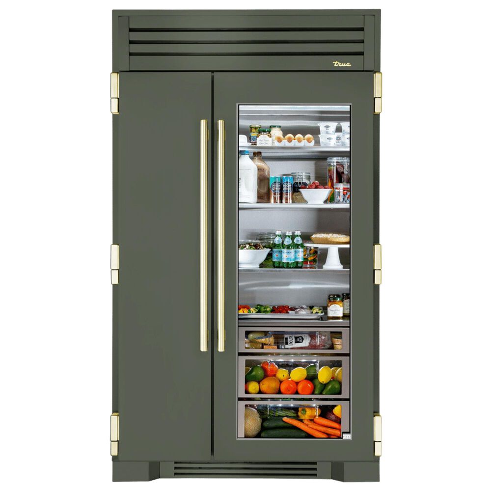 True Residential 30.1 Cu. Ft. Side-by-Side Refrigerator with Brass Handle in Olive, , large