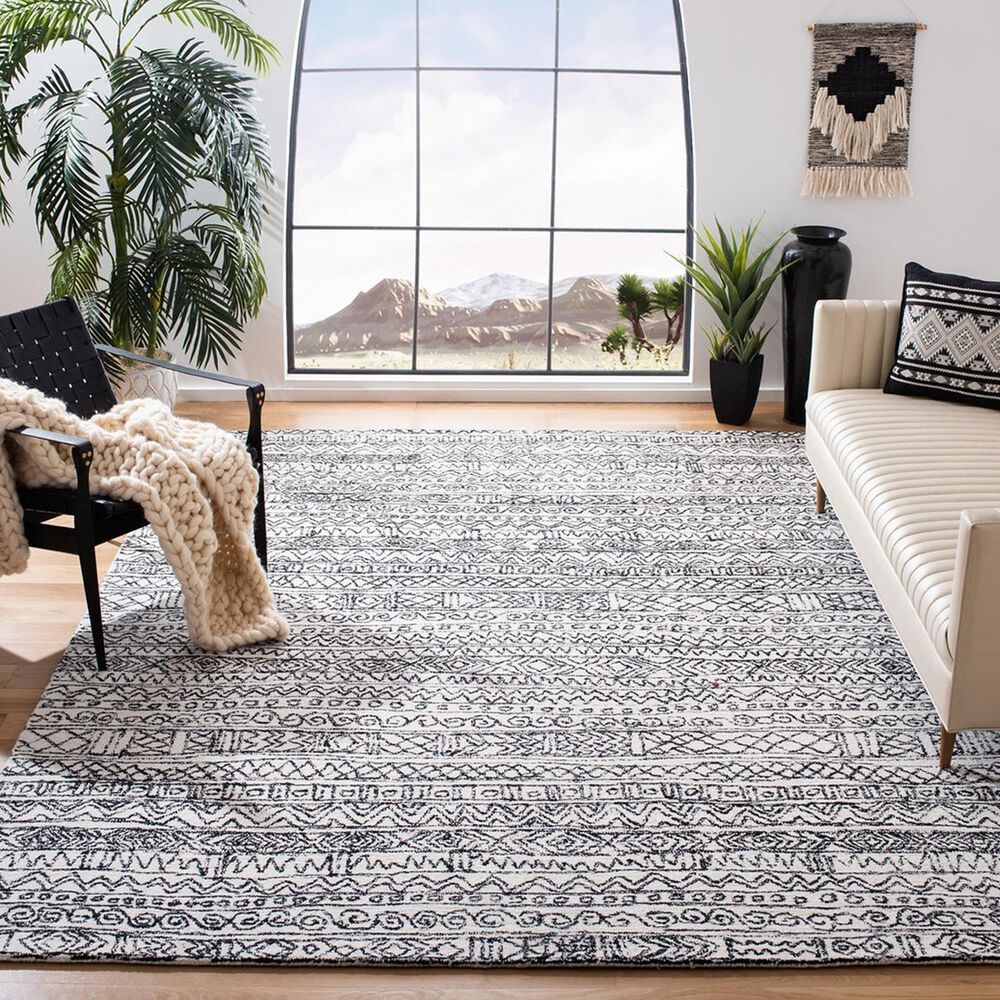 Safavieh Micro-Loop MLP228A 8&#39; x 10&#39; Ivory and Black Area Rug, , large
