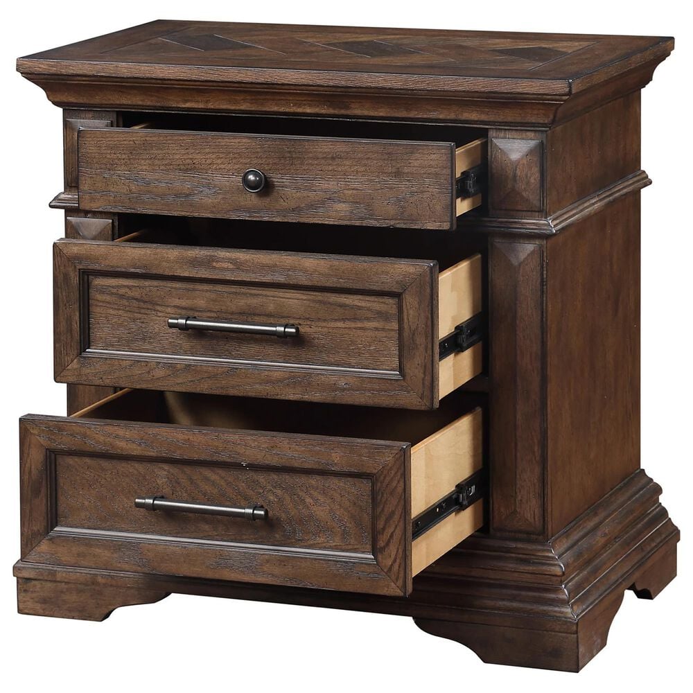 New Heritage Design Mar Vista 3 Drawer Nightstand in Brushed Walnut, , large