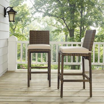 Crosley Furniture Bar Height Stool with Sand Cushion in Light Brown - Set of 2, , large