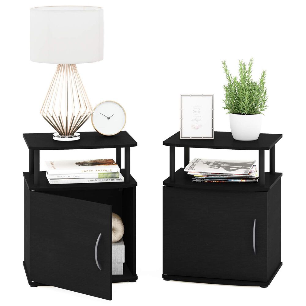HOMLUX 3-Tier Utility Design End Table with Door in Black (Set of 2), , large